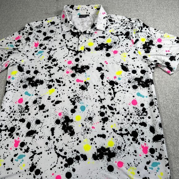Sunday Swagger Golf Polo Shirt Mens XXL Paint Splatter Performance Stretch Top - Picture 5 of 10
